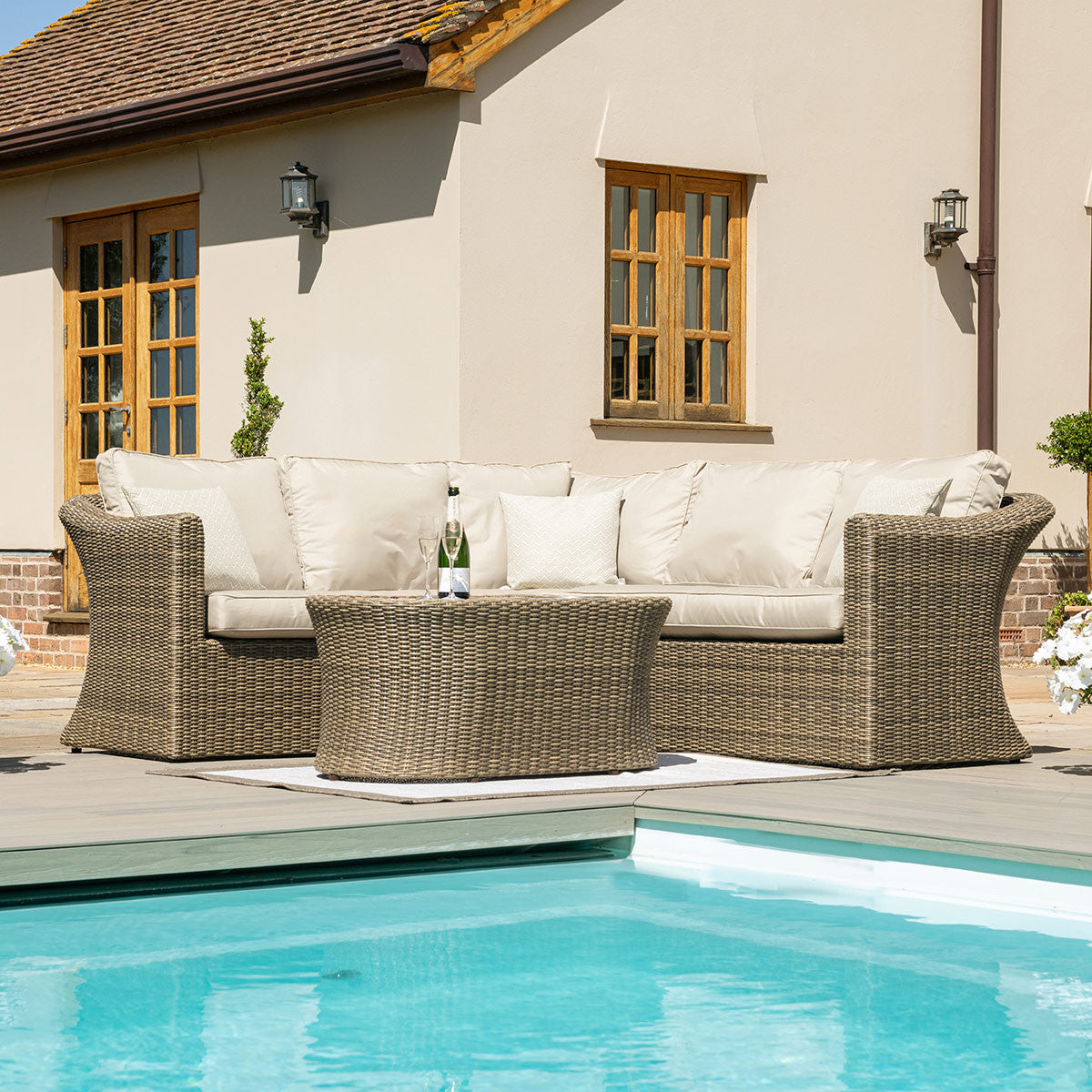 Maze Winchester Brown Rattan Outdoor Corner Sofa Set with Armchair