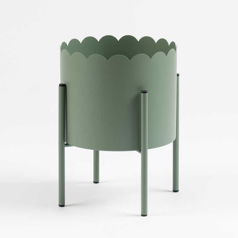 Green Scallop Planter on Stand