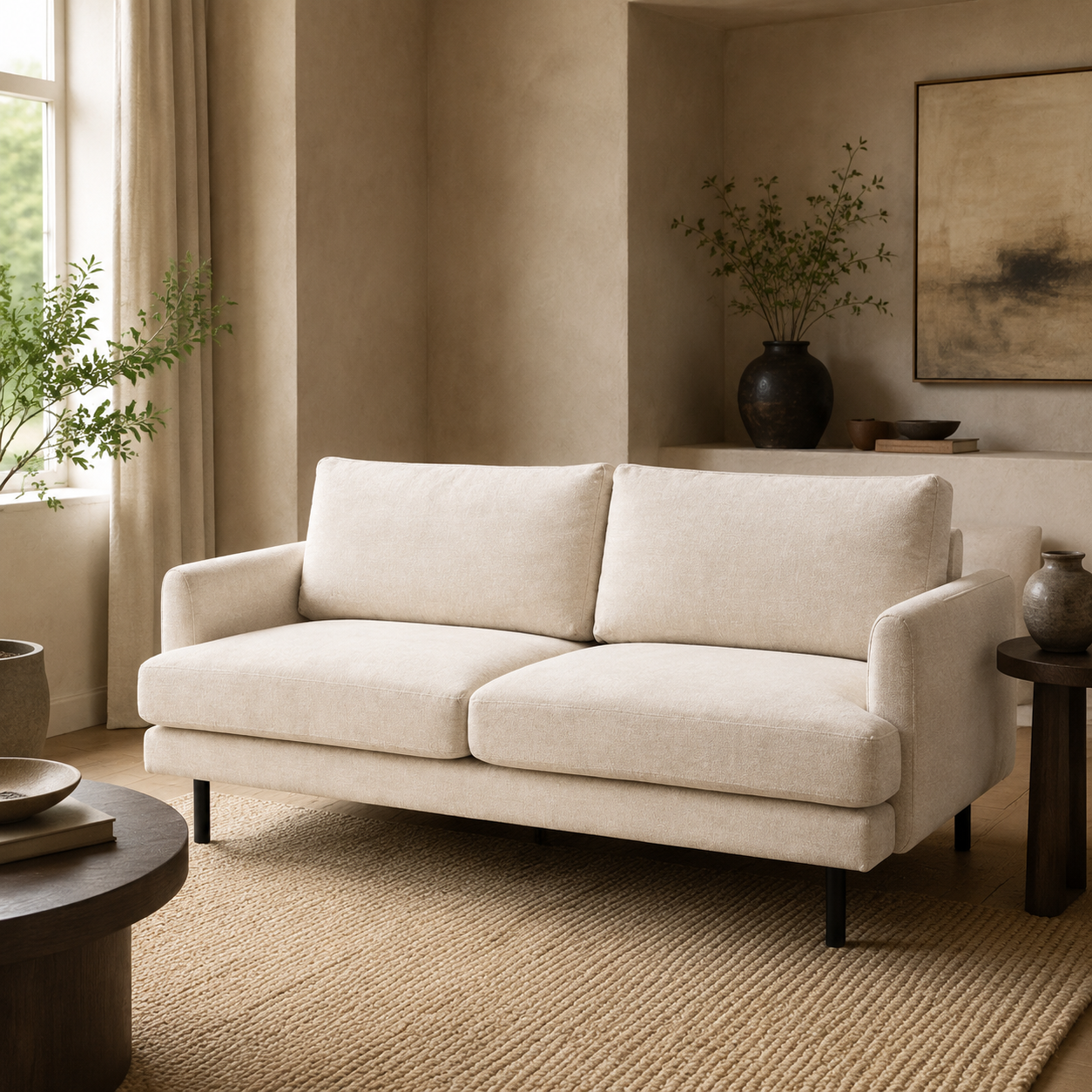 Made to order cream sofa in a contemporary living room