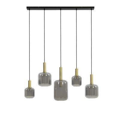 Lekar Antique Bronze & Smoked Glass 5 Light Pendant Light 110cm