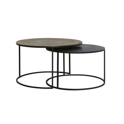 Talca Set of 2 Antique Copper & Bronze Coffee Tables Nest