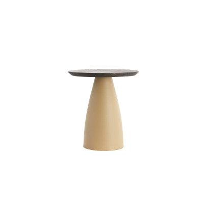 Ocana Oiled Brown Wood & Matt Beige Round Side Table
