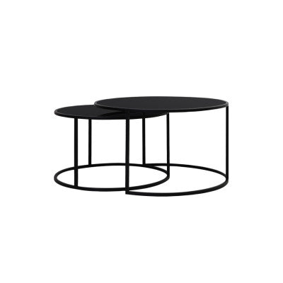 Duarte Set of 2 Black Glass Round Coffee Tables Nest