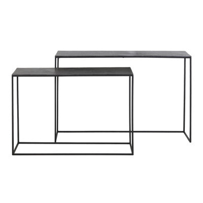 Boca Set of 2 Raw Lead Antique Matt Black Metal Console Tables