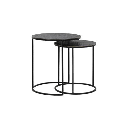 Rengo Set of 2 Textured Black Nickel Metal Round Side Tables Nest