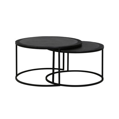 Talca Set of 2 Lead Antique Edge Metal Round Coffee Tables Nest