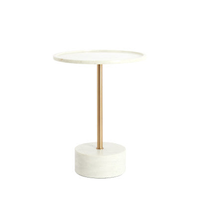 Civita White Marble & Antique Bronze Round Side Table 53cm