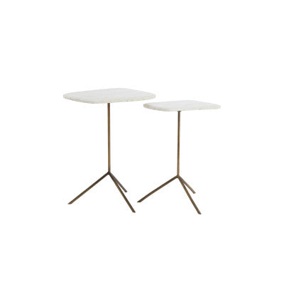 Gia Set of 2 White Travertine & Brown Bronze Side Tables Nest