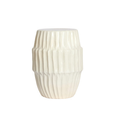 Isili Matt White Ribbed Ceramic Round Side Table
