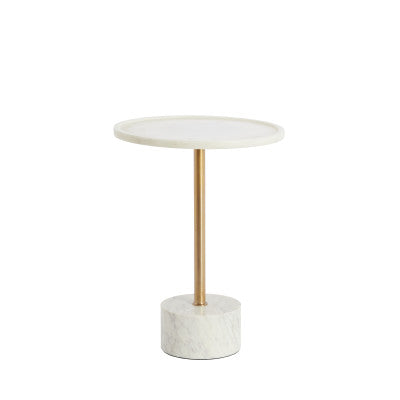 Civita White Marble & Antique Bronze Round Side Table 49cm