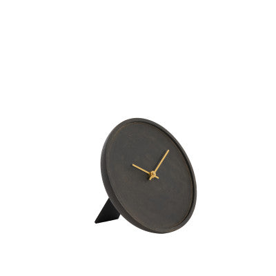 Veti Dark Brown Mango Wood & Gold Table Clock 20cm