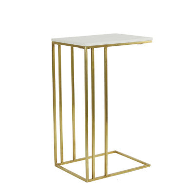 Roshan White Marble & Antique Bronze Rectangular Side Table