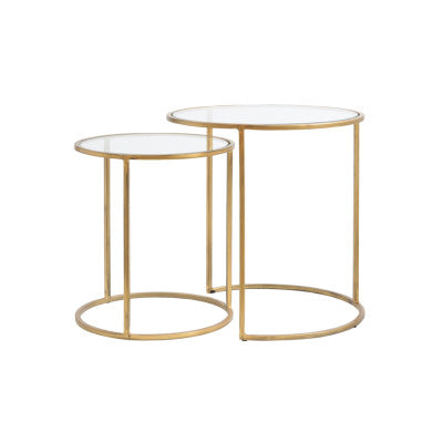 Duarte Set of 2 Gold Glass Round Side Tables Nest