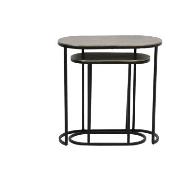 Bocov Set of 2 Antique Bronze/Black Metal Oval Side Tables Nest