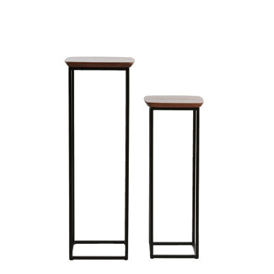 Quenza Set of 2 Brown Acacia Wood & Black Plinths
