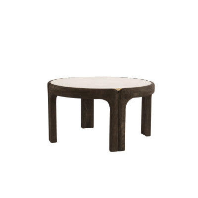 Ali Grey/Dark Brown Wood & Sand Travertine Coffee Table