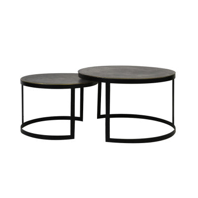 Trelo Set of 2 Antique Bronze/Black Metal Round Coffee Tables Nest