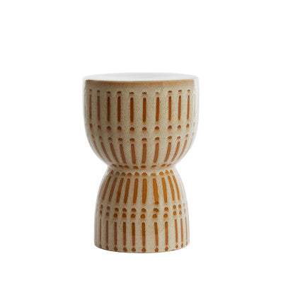 Finca Gloss Cream & Brown Patterned Ceramic Round Side Table