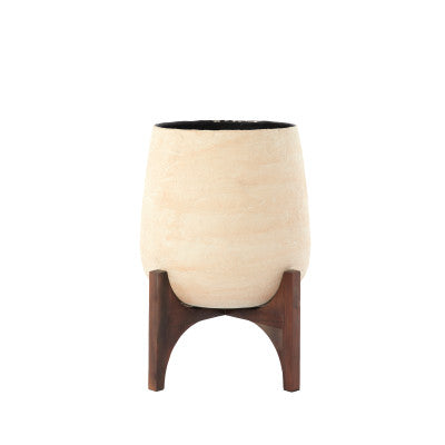 Karuna Wood & Beige Papier Mâché Decorative Planter on Stand 53cm