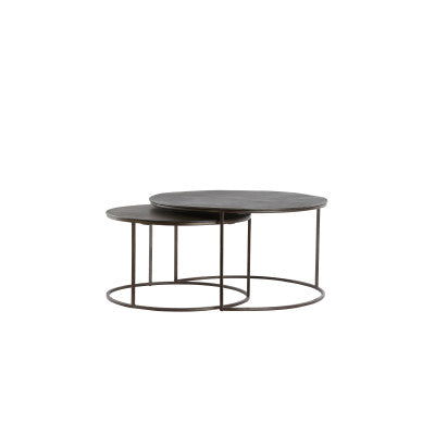 Talca Set of 2 Dark Brown Metal Round Coffee Tables Nest