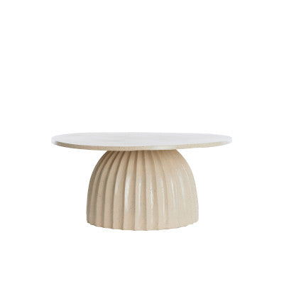 Veglia Matt Sand & Light Brown Spotted Fluted Metal Round Coffee Table