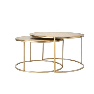 Talca Set of 2 Light Gold Metal Round Coffee Tables Nest