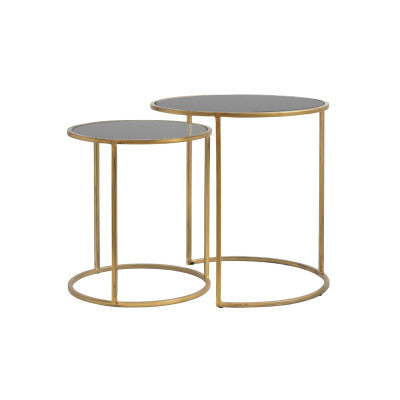 Duarte Set of 2 Smoked Gold Glass Round Side Tables Nest