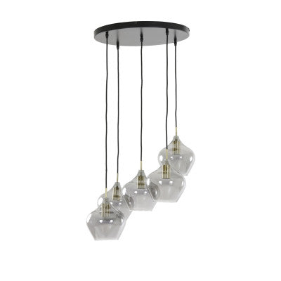 Rakel Antique Bronze & Smoked Glass 5 Light Pendant Light 61cm