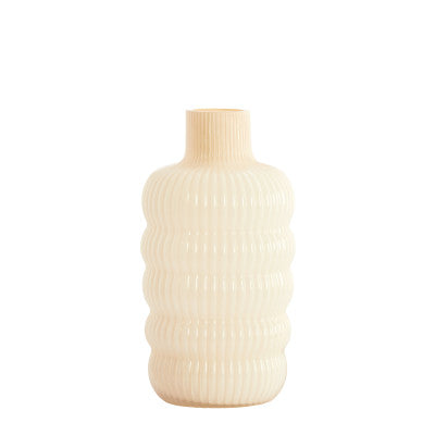 Lunette Cream Ribbed Glass Vase