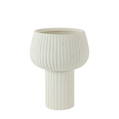 Feya Cream Ribbed Ceramic Vase