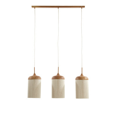 Dania Natural Wood Effect & Cream Rope 3 Light Pendant Light 90cm