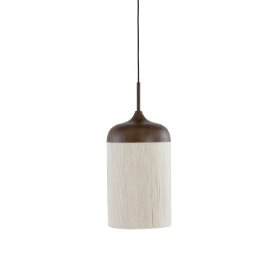 Dania Dark Brown Wood Effect & Cream Rope Pendant Light 22cm