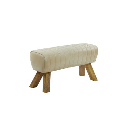 Ramy Sand Leather & Natural Wood Bench
