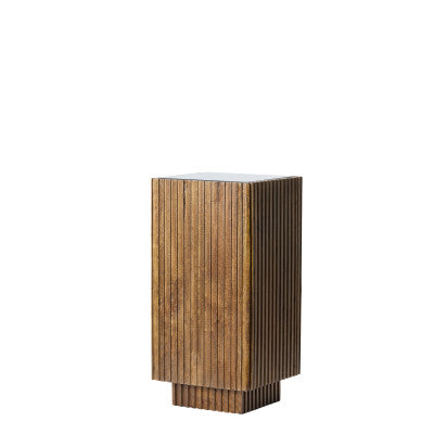 Gatura Dark Brown Wood & Glass Plinth Side Table 60cm