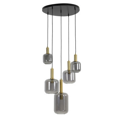 Lekar Antique Bronze & Smoked Glass 5 Light Pendant Light 66cm