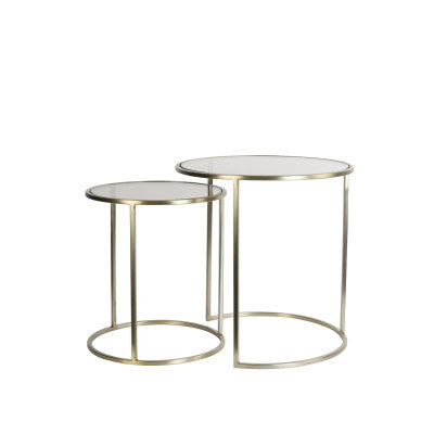 Duarte Set of 2 Brown Glass & Light Gold Round Side Tables Nest