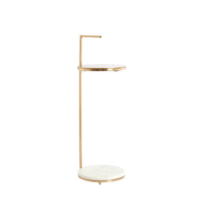 Leda White Marble & Antique Bronze Round Side Table