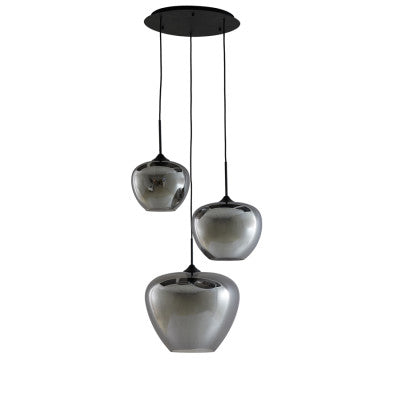 Mayson Smoked Glass & Matt Black 3 Light Pendant Light