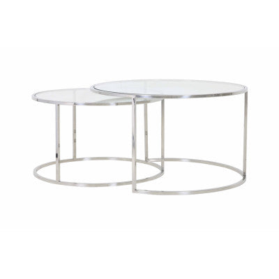 Duarte Set of 2 Nickel & Glass Round Coffee Tables Nest