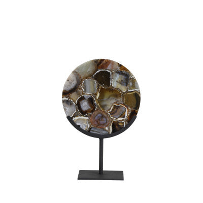 Gouya Brown Agate & Matt Black Ornament on Stand 35cm
