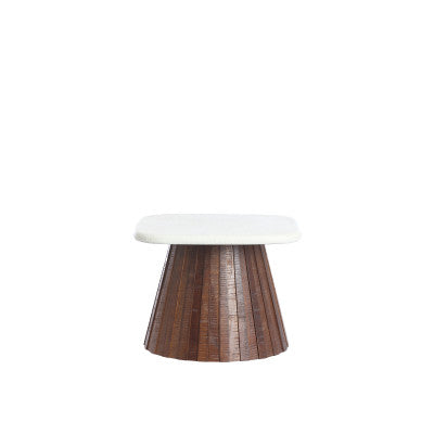 Okato Cream & Brown Slatted Wood Side Table 35cm
