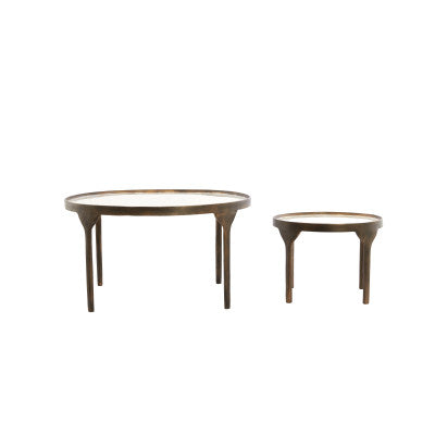Eli Set of 2 Gloss Cream & Brown Bronze Metal Round Coffee Tables Nest