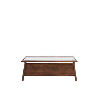 Yuki Dark Brown Acacia Wood & Glass Rectangular Coffee Table