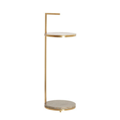 Leda Brown Travertine & Antique Bronze Round Side Table