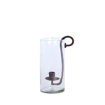 Dolega Clear & Antique Dark Brown Glass Hurricane Candle Holder 28.5cm