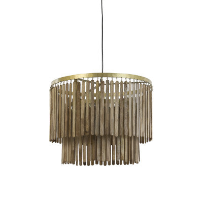 Gularo Brown Wood & Bronze Pendant Light 60cm