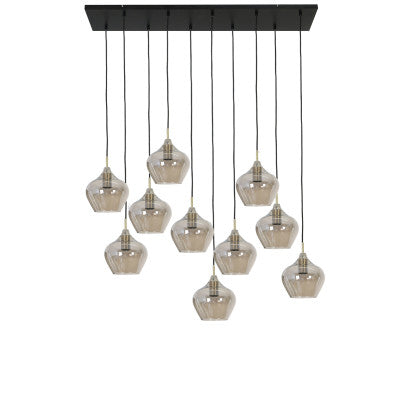 Rakel Antique Bronze & Smoked Glass 10 Light Pendant Light