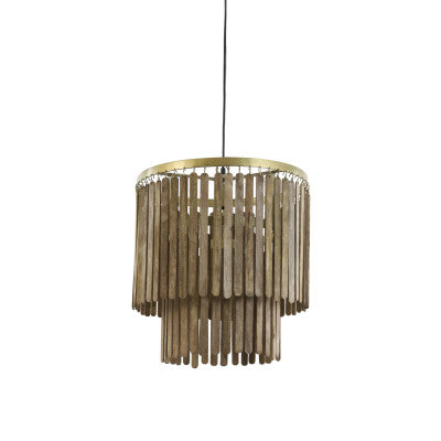 Gularo Brown Wood & Bronze Pendant Light 45cm