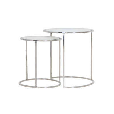 Duarte Set of 2 Nickel & Glass Round Side Tables Nest