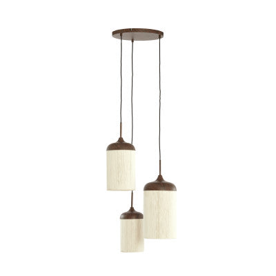 Dania Dark Brown Wood Effect & Cream Rope 3 Light Pendant Light 35cm